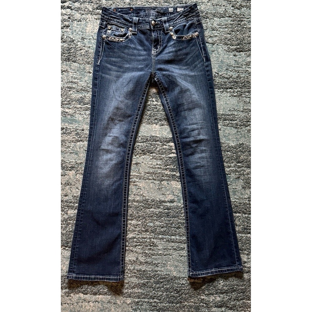 Miss Me Jeans Embellished Pockets Mid Rise  Boot Cut 28  Inseam 31